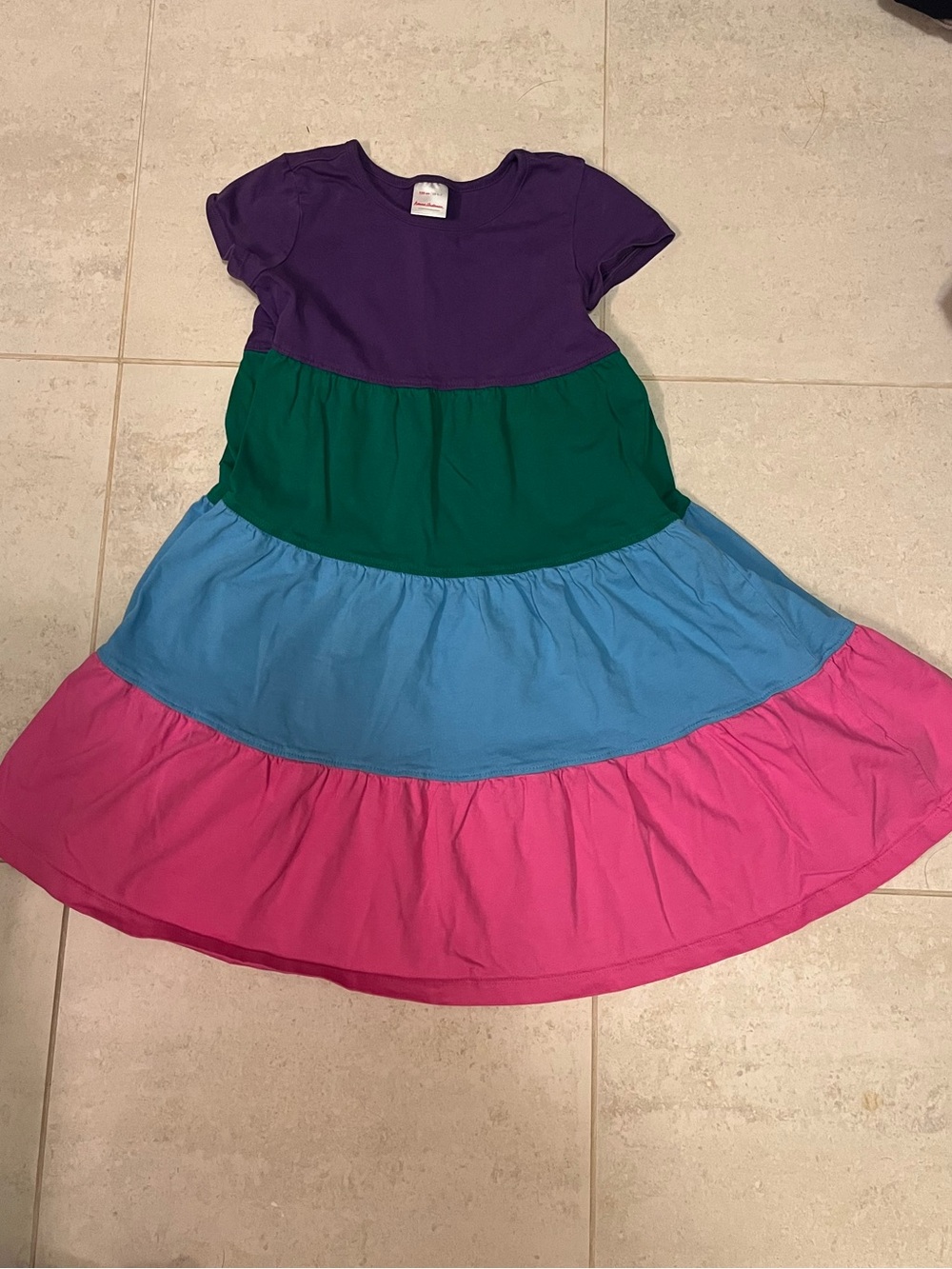 Hanna Andersson Colorblock Tiered Dress in Purple, Green, Blue & Pink Size 6-7